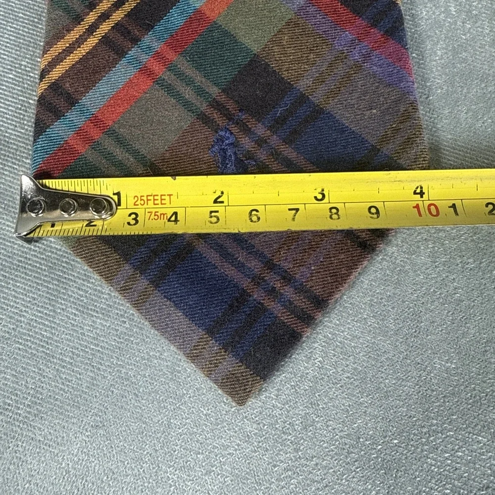 Vintage 90's Polo Ralph Lauren Tie‎ Necktie 100% Cotton Tartan Plaid Pony